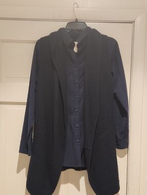 Chico's Navy Button-Front Shirt with Knit Vest 2-piece Combo Size 0